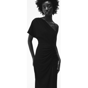 Czarna sukienka H & M w stylu casual z tkaniny z długim rękawem