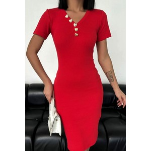 Czerwona sukienka IVET w stylu klasycznym z krótkim rękawem