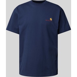 Granatowy t-shirt Carhartt WIP z krótkim rękawem z bawełny