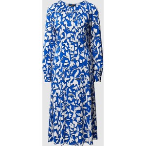 Niebieska sukienka comma, z długim rękawem midi z okrągłym dekoltem