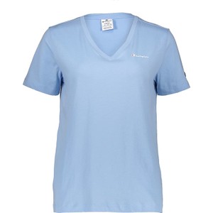 Niebieski t-shirt Champion z dekoltem w kształcie litery v z krótkim rękawem