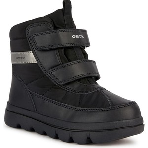 Czarne buty dziecięce zimowe Geox dla chłopców na rzepy