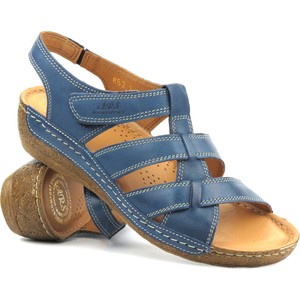 Granatowe sandały WALDI ze skóry z klamrami w stylu casual