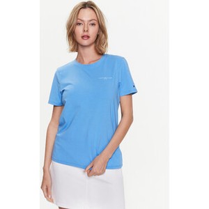 Niebieski t-shirt Tommy Hilfiger z krótkim rękawem w stylu casual z okrągłym dekoltem