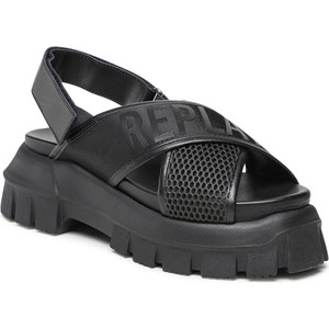 Czarne sandały Replay na platformie z klamrami w stylu casual
