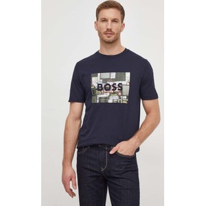 Granatowy t-shirt Hugo Boss w młodzieżowym stylu z nadrukiem