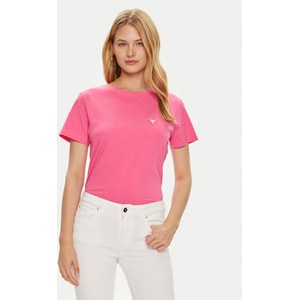 Różowy t-shirt Guess z okrągłym dekoltem