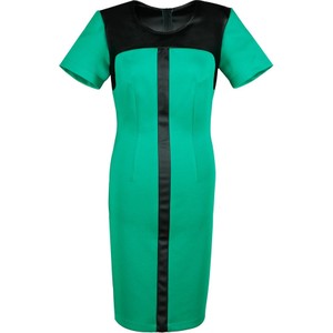 Zielona sukienka Fokus z krótkim rękawem midi z okrągłym dekoltem