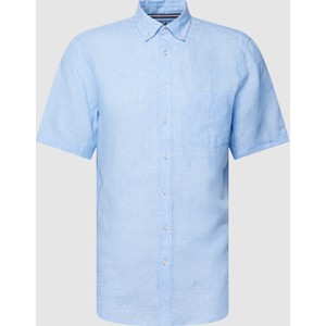 Niebieska koszula Christian Berg z krótkim rękawem w stylu casual z lnu