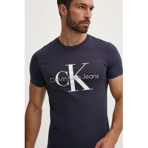 Granatowy t-shirt Calvin Klein z nadrukiem w młodzieżowym stylu z bawełny