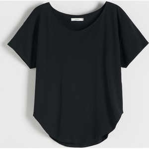 Czarny t-shirt Reserved z krótkim rękawem w stylu casual