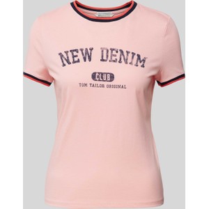 Różowy t-shirt Tom Tailor Denim w młodzieżowym stylu z bawełny