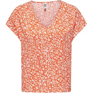 Pomarańczowa bluzka JDY w stylu casual z dekoltem w kształcie litery v