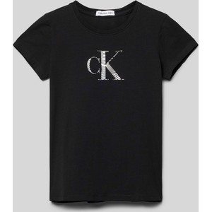 Czarna bluzka dziecięca Calvin Klein dla dziewczynek z krótkim rękawem
