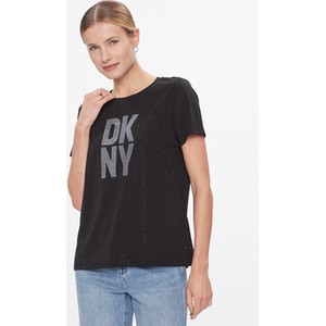 Czarny t-shirt DKNY z krótkim rękawem w młodzieżowym stylu