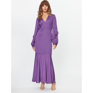 Fioletowa sukienka Twinset z dekoltem w kształcie litery v maxi z długim rękawem