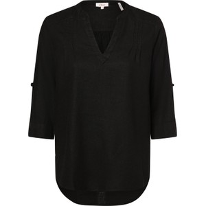 Czarna bluzka S.Oliver z lnu z długim rękawem z dekoltem w kształcie litery v
