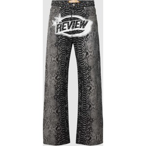 Czarne jeansy Review z bawełny w młodzieżowym stylu z nadrukiem