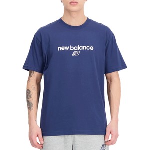 Granatowy t-shirt New Balance z bawełny w młodzieżowym stylu