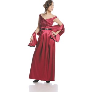 Czerwona sukienka Fokus w stylu glamour z dekoltem w kształcie litery v rozkloszowana