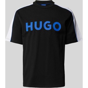 Czarny t-shirt Hugo Blue z krótkim rękawem z bawełny z nadrukiem
