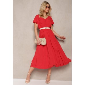 Czerwona sukienka Renee midi z krótkim rękawem