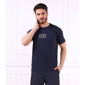 Granatowy t-shirt Emporio Armani w stylu casual z krótkim rękawem z bawełny