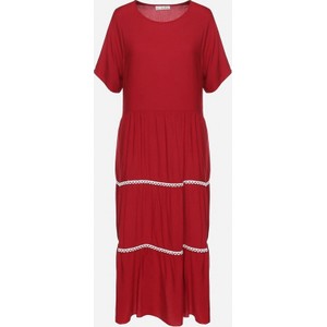 Czerwona sukienka born2be z krótkim rękawem maxi z bawełny