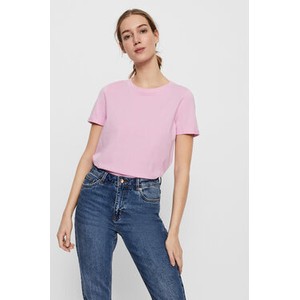 Różowy t-shirt Vero Moda w stylu casual z okrągłym dekoltem