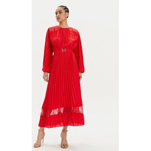 Czerwona sukienka Lola Casademunt By Maite z długim rękawem z okrągłym dekoltem