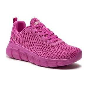 Różowe buty sportowe Skechers z płaską podeszwą sznurowane flex