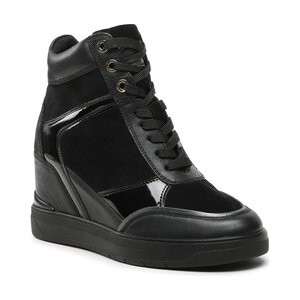 Czarne buty sportowe Geox na koturnie w młodzieżowym stylu