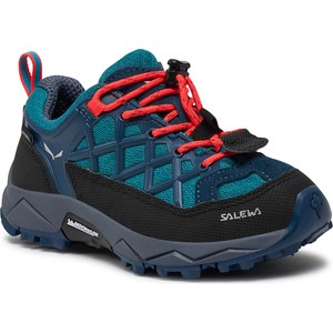 Niebieskie buty trekkingowe Salewa sznurowane z płaską podeszwą