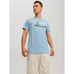 Niebieski t-shirt Jack & Jones w młodzieżowym stylu z krótkim rękawem