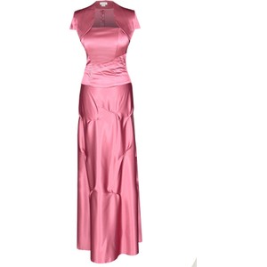 Różowa sukienka Fokus maxi z satyny z krótkim rękawem