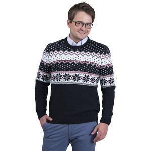 Sweter M. Lasota z okrągłym dekoltem z bawełny w bożonarodzeniowy wzór