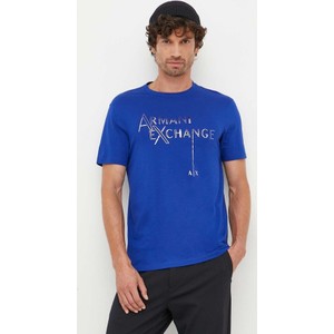 Niebieski t-shirt Armani Exchange z nadrukiem z krótkim rękawem z bawełny
