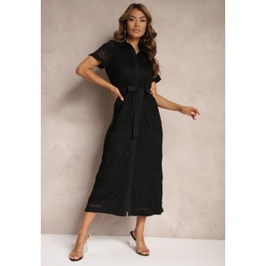 Czarna sukienka Renee szmizjerka w stylu casual z krótkim rękawem