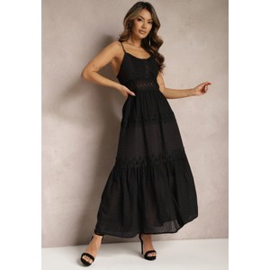 Czarna sukienka Renee maxi na ramiączkach z tkaniny