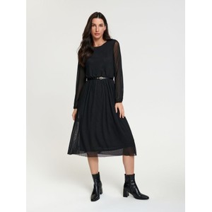 Czarna sukienka Sinsay midi z długim rękawem z tkaniny
