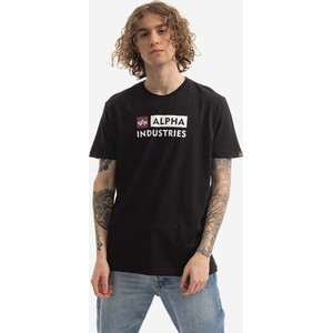 Czarny t-shirt Alpha Industries z dzianiny w młodzieżowym stylu