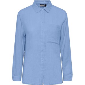 Niebieska koszula Pieces z bawełny w stylu casual
