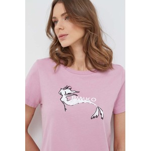 Różowy t-shirt Pinko z krótkim rękawem