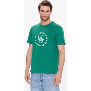 Zielony t-shirt United Colors Of Benetton z krótkim rękawem w młodzieżowym stylu