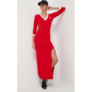Czerwona sukienka Adidas Originals maxi z bawełny w sportowym stylu