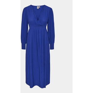 Niebieska sukienka YAS z dekoltem w kształcie litery v z długim rękawem