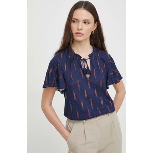 Granatowa bluzka Ralph Lauren z lnu w stylu casual z krótkim rękawem