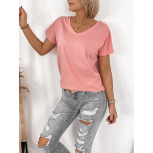 Różowy t-shirt Ubra z krótkim rękawem w stylu casual