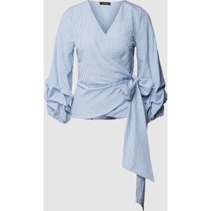 Niebieska bluzka More & More z dekoltem w kształcie litery v w stylu casual z bawełny