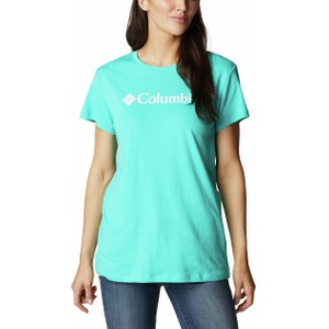 Turkusowy t-shirt Columbia w sportowym stylu z okrągłym dekoltem z krótkim rękawem